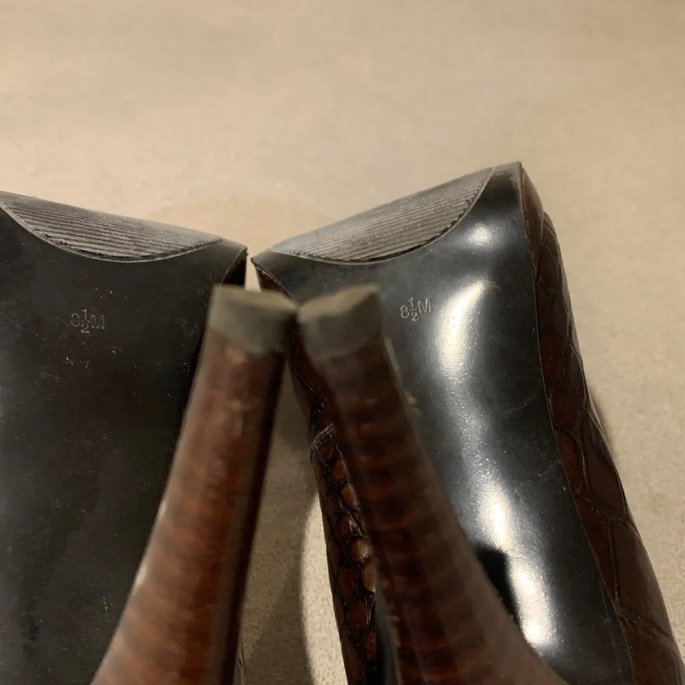 Nine West Brown Croc Print Leather Platform Pumps sz 8.5 M